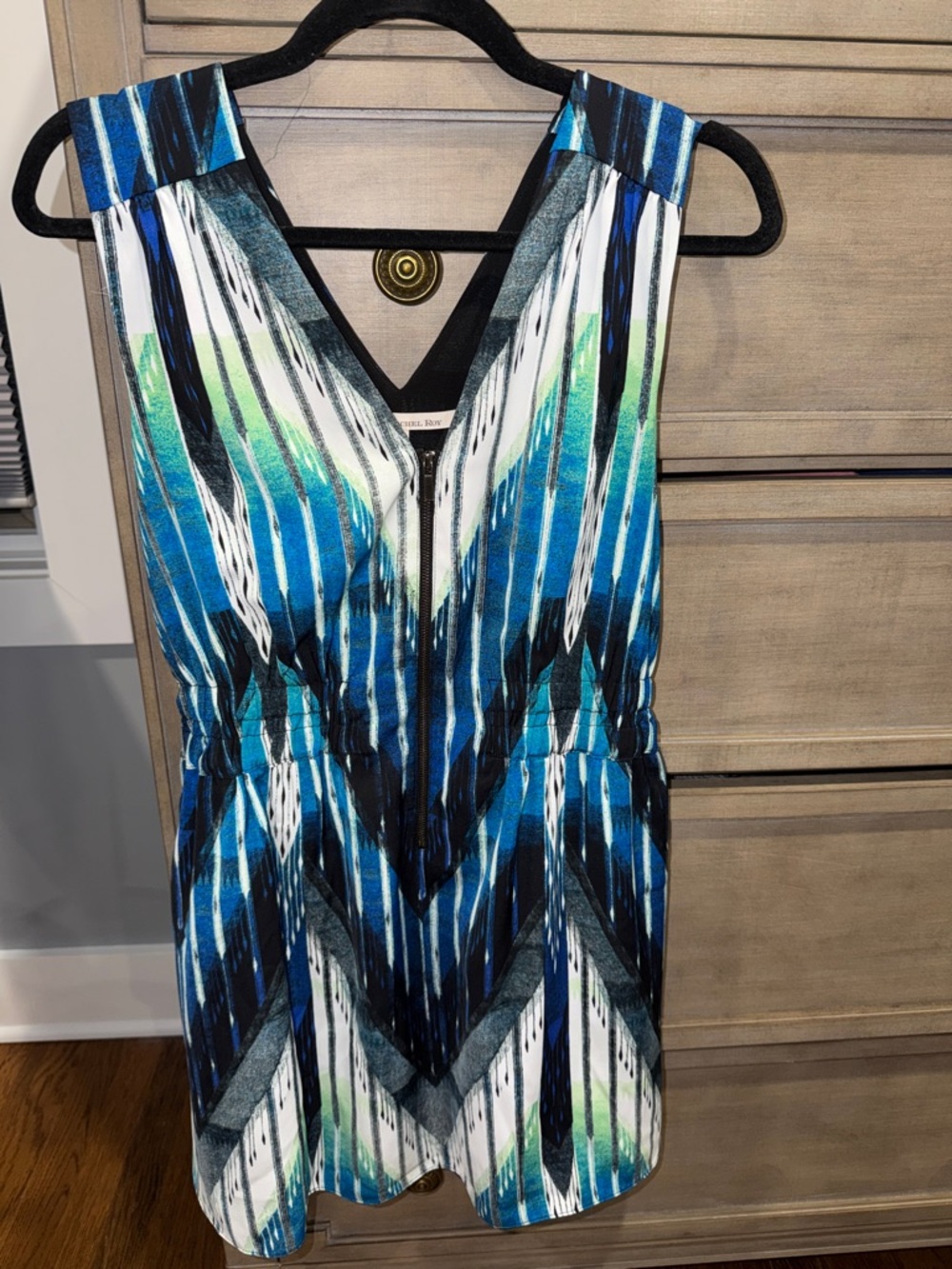 RACHEL Rachel Roy Blue Multi-Stripe V-Neck Midi Dress